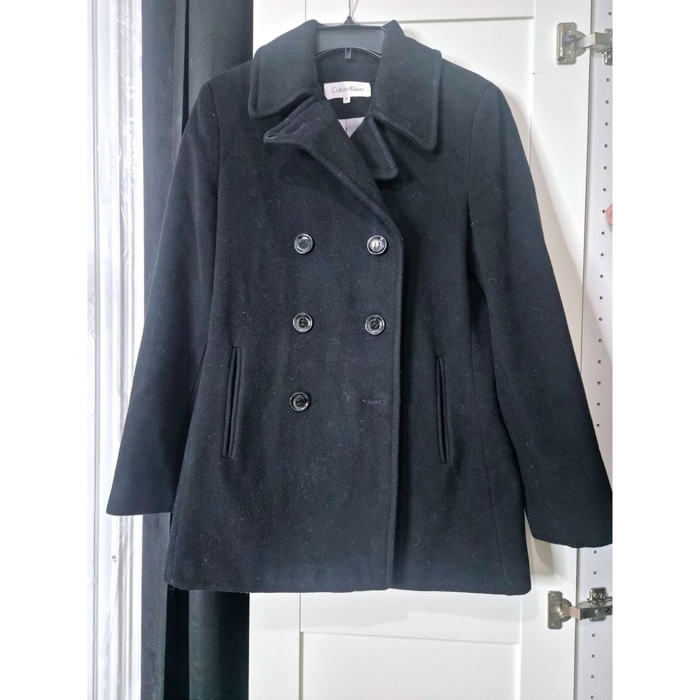 Calvin Klein‎ Black  Blend Double Breasted Pea Coat Womens Size 10